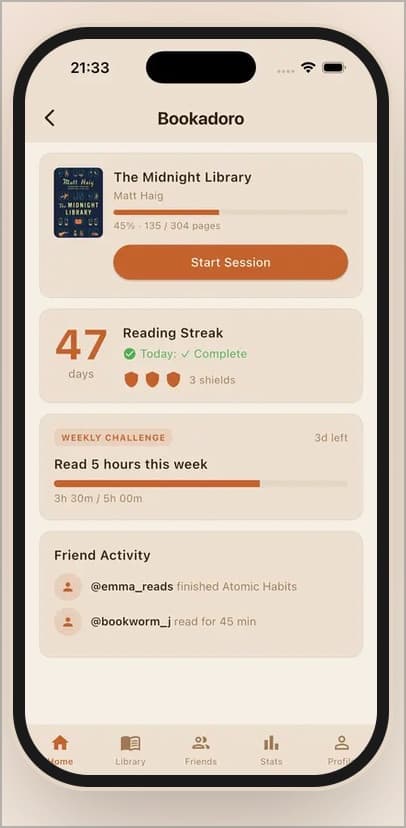 Bookadoro reading timer app
