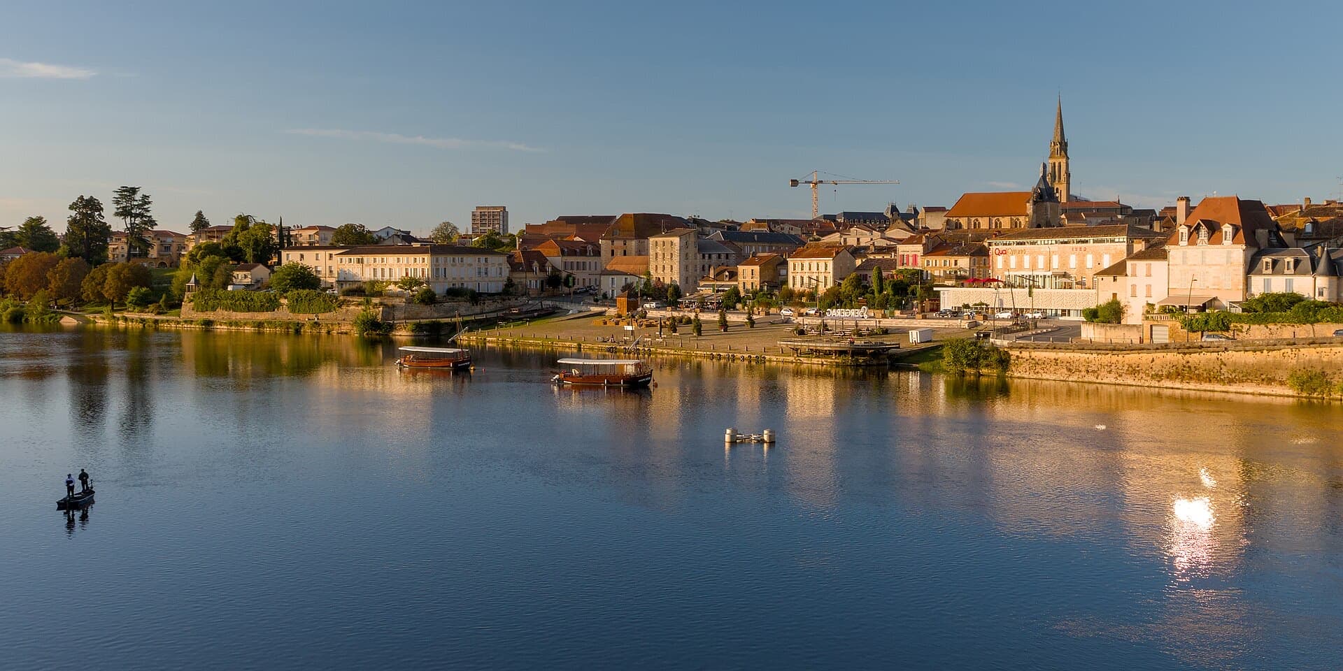 The old town of Bergerac on the Dordogne river in late afternoon